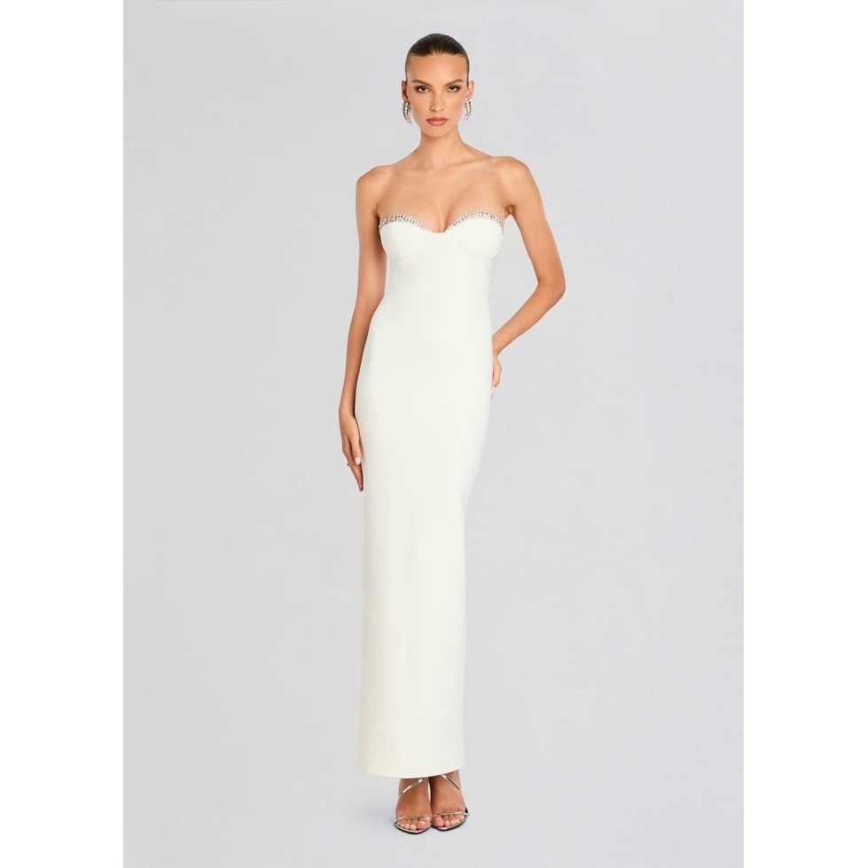 Nwt Retrofte Jessalyn Embellished Strapless Gown White Size Medium $798